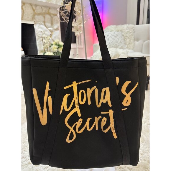 Victorias Secret Black Tote Wine Cooler Bag With Gold Script & Insulated Interio - Picture 9 of 12